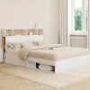 Lit double avec rangements + tête de lit et sommier 160 x 200 cm blanc et hêtre