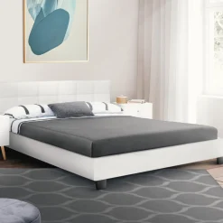 Lit double avec sommier PVC blanc 160x200cm