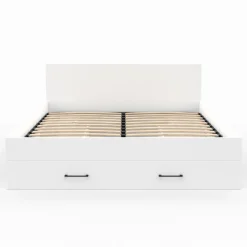 Lit double blanc 140x190cm avec tête de lit et rangements