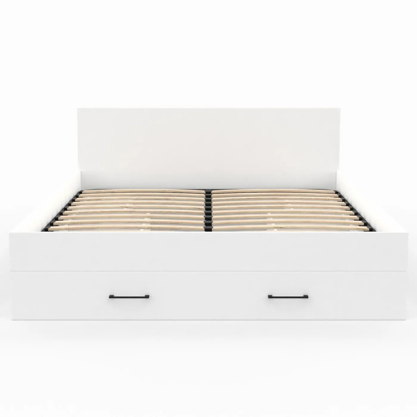 Lit double blanc 140x190cm avec tête de lit et rangements
