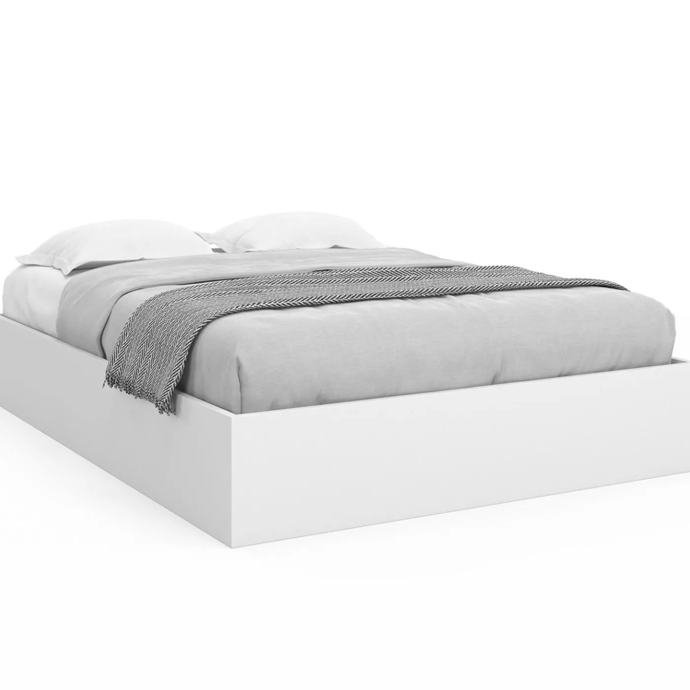 Lit double coffre 140x190 cm avec sommier blanc