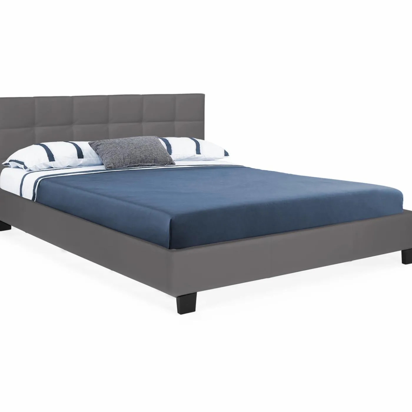 Lit double gris anthracite 140x190 cm avec tête de lit