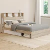 Lit double hêtre et blanc avec rangements + tête de lit et sommier 140x190 cm