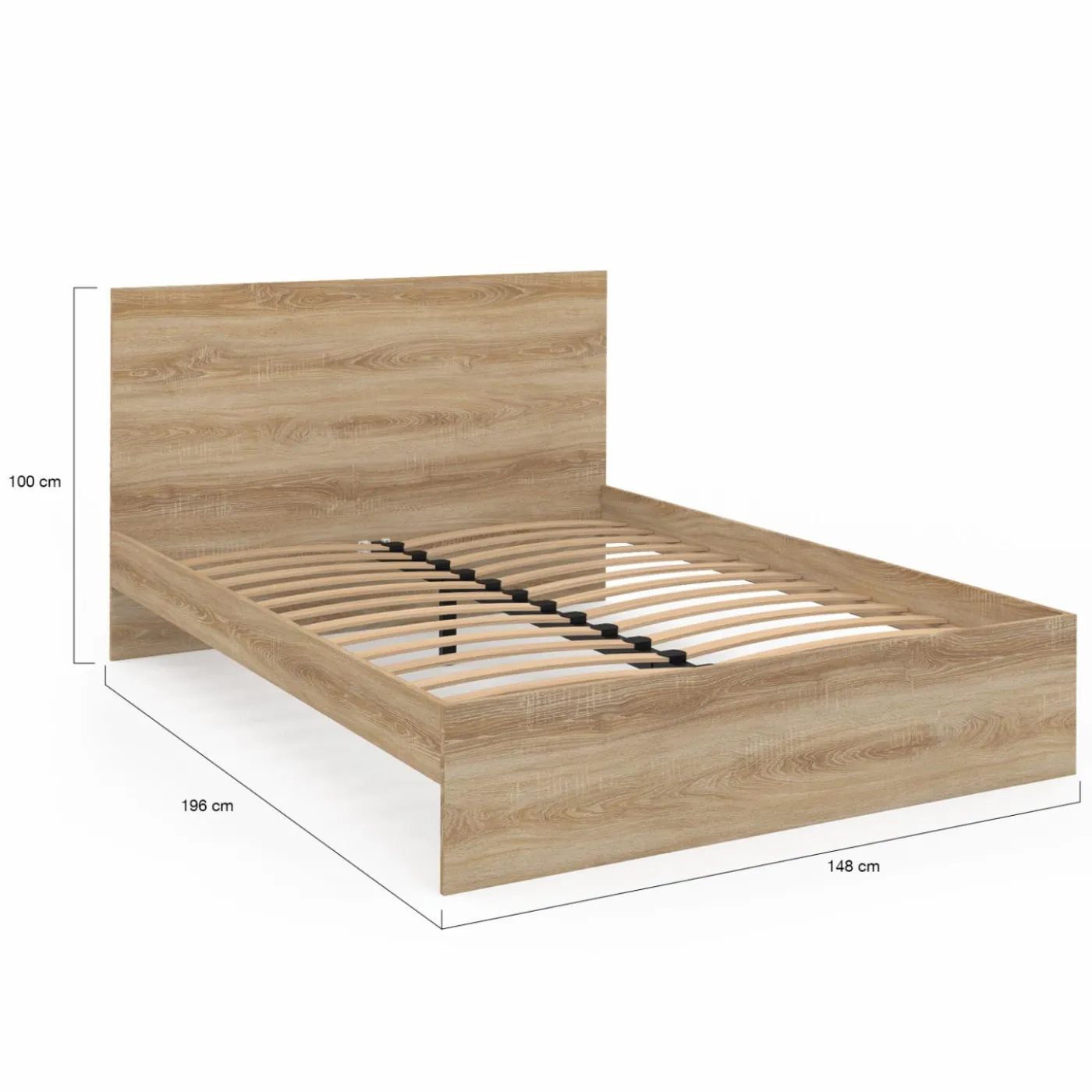 Lit double 140x190 avec sommier hêtre + matelas à mémoire de forme