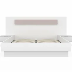 Lit double 140x190 blanc avec tête de lit et chevets