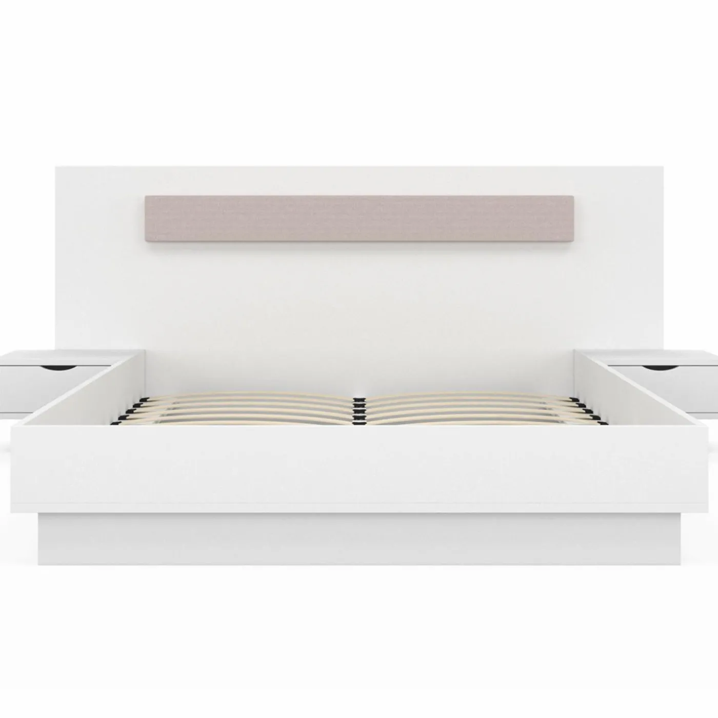 Lit double 140x190 blanc avec tête de lit et chevets