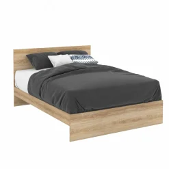 Lit double 140x190 cm avec sommier et tête de lit en bois