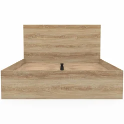 Lit double 140x190 cm avec sommier et tête de lit en bois