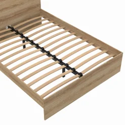 Lit double 140x190 cm avec sommier et tête de lit en bois