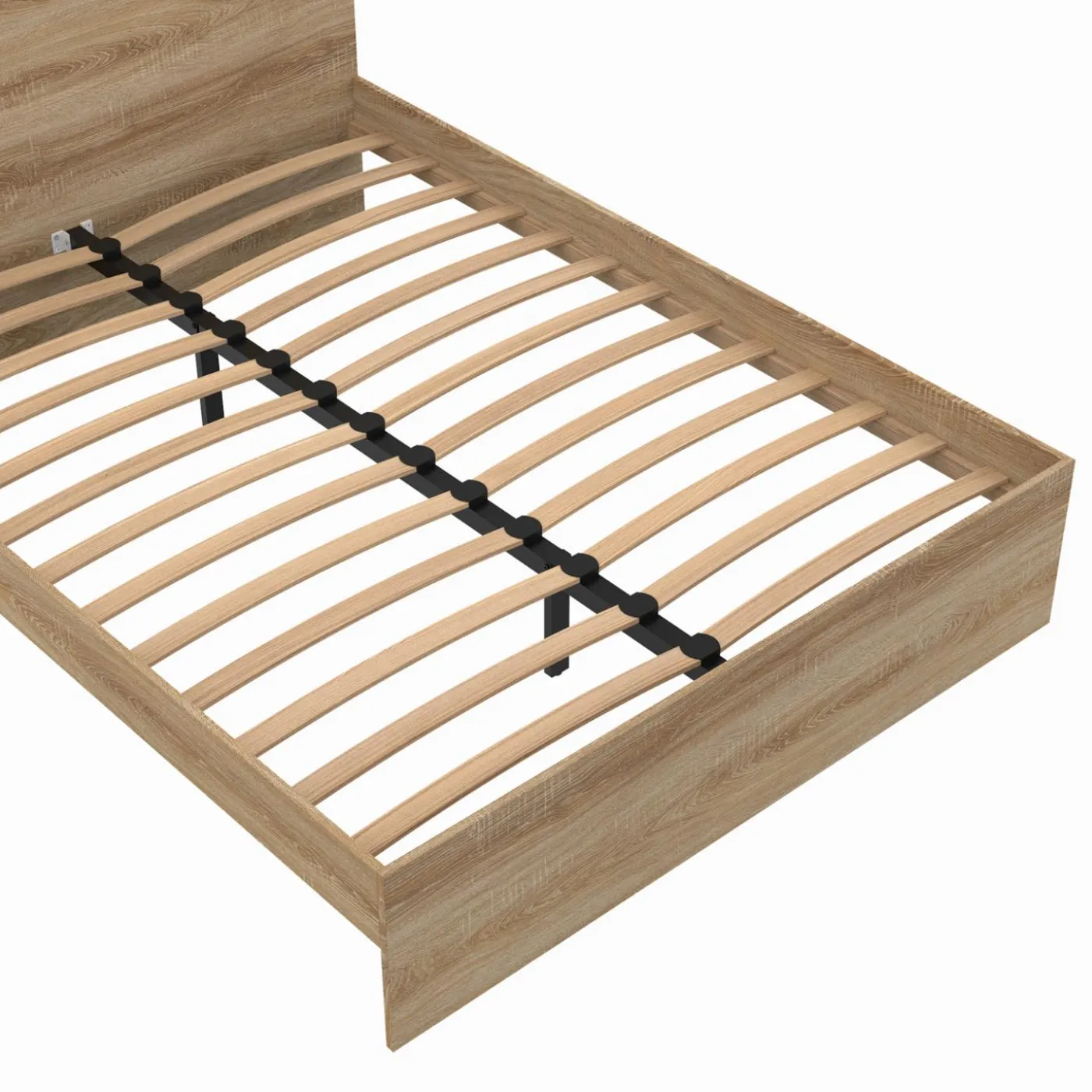 Lit double 140x190 cm avec sommier et tête de lit en bois