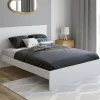 Lit double 140x190 cm avec tête de lit et sommier blanc