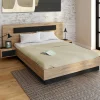 Lit double 160x200 cm bois et noir avec tête de lit et tables de chevet