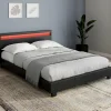 Lit double 140x190 cm en PVC noir avec sommier et LED