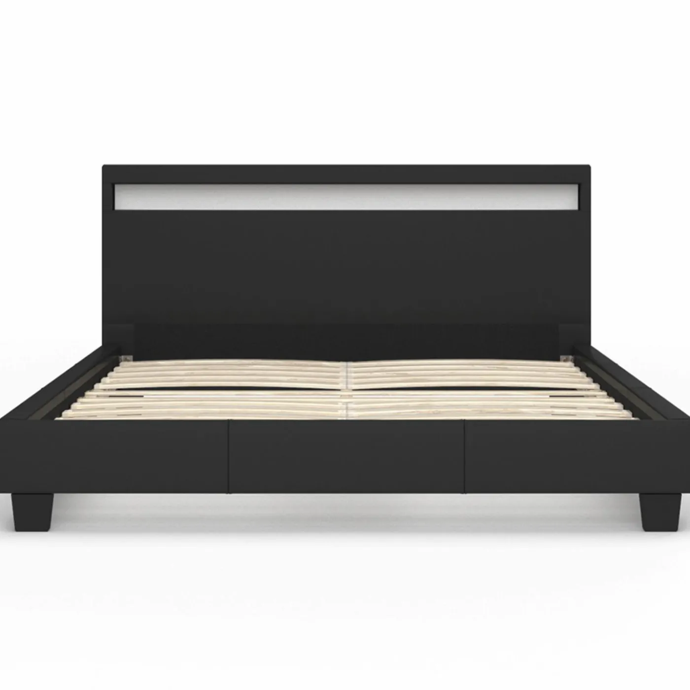 Lit double 140x190 cm en PVC noir avec sommier et LED
