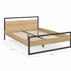 Lit double 140x190 cm style industriel avec sommier