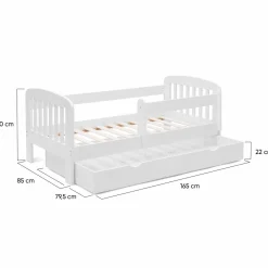 Lit enfant blanc avec tiroir de rangement sommier et barrières