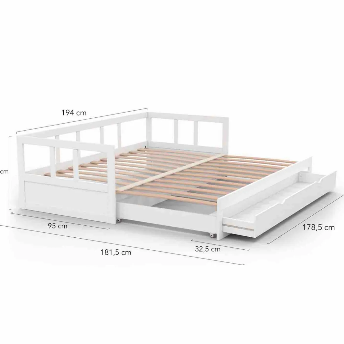 Lit gigogne transformable en lit 2 places blanc