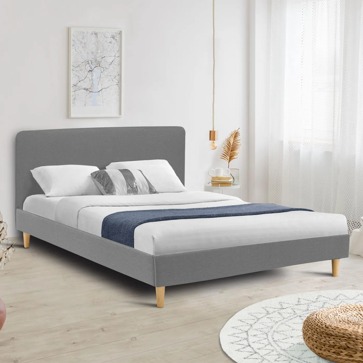 Lit scandinave gris clair 2 places