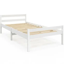 Lit simple 90 x 190 cm avec sommier bois blanc