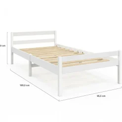 Lit simple 90 x 190 cm avec sommier bois blanc