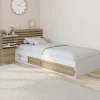Lit simple avec tête de lit, chevets, rangements et sommier 90 x 190 cm façon hêtre et blanc