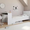 Lit simple blanc 90 x 190 cm avec rangements, sommier, tête de lit et bureau