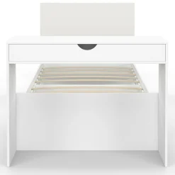 Lit simple blanc 90 x 190 cm avec rangements, sommier, tête de lit et bureau