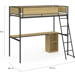Lit simple mezzanine 90x190cm avec bureau et rangements style industriel
