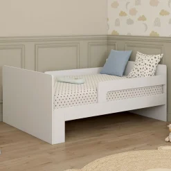 Lit simple évolutif 90 x 140/190 cm avec sommier et barrières bois blanc