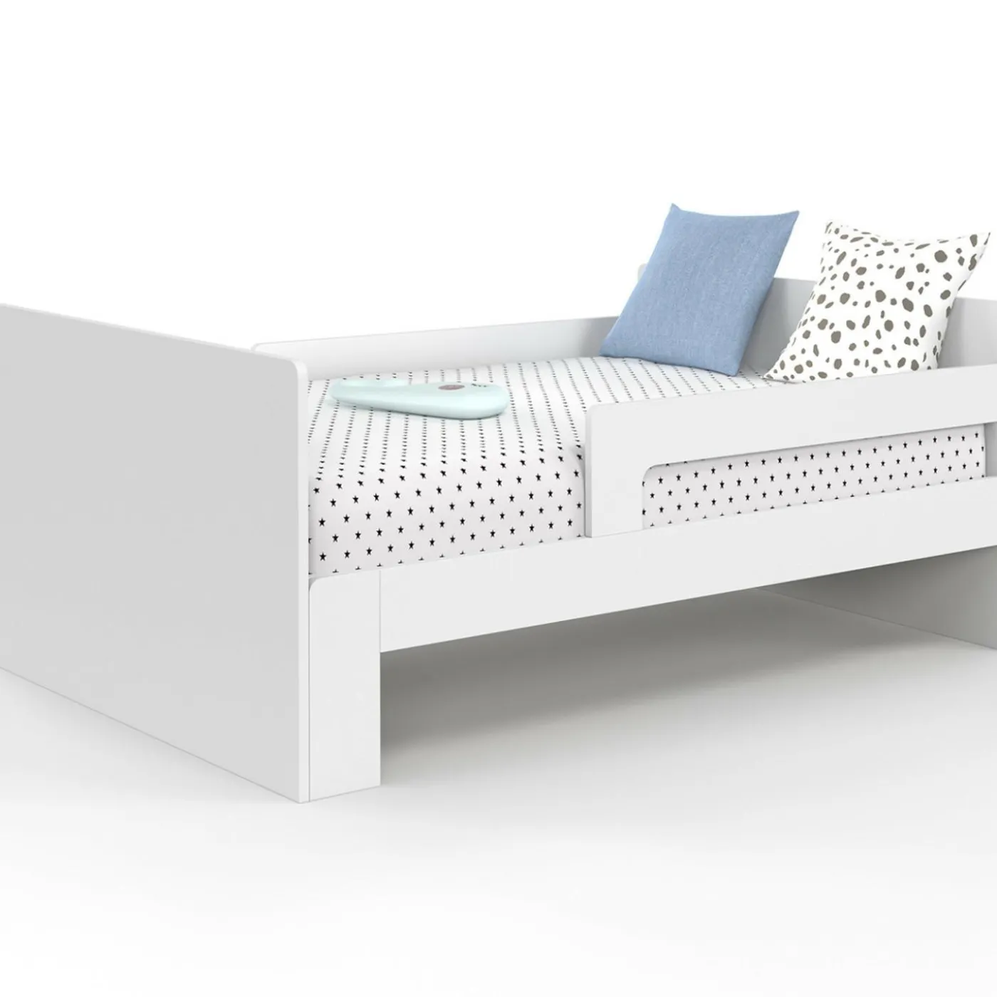 Lit simple évolutif 90 x 140/190 cm avec sommier et barrières bois blanc