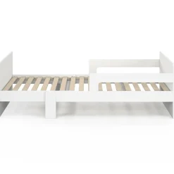 Lit simple évolutif 90 x 140/190 cm avec sommier et barrières bois blanc