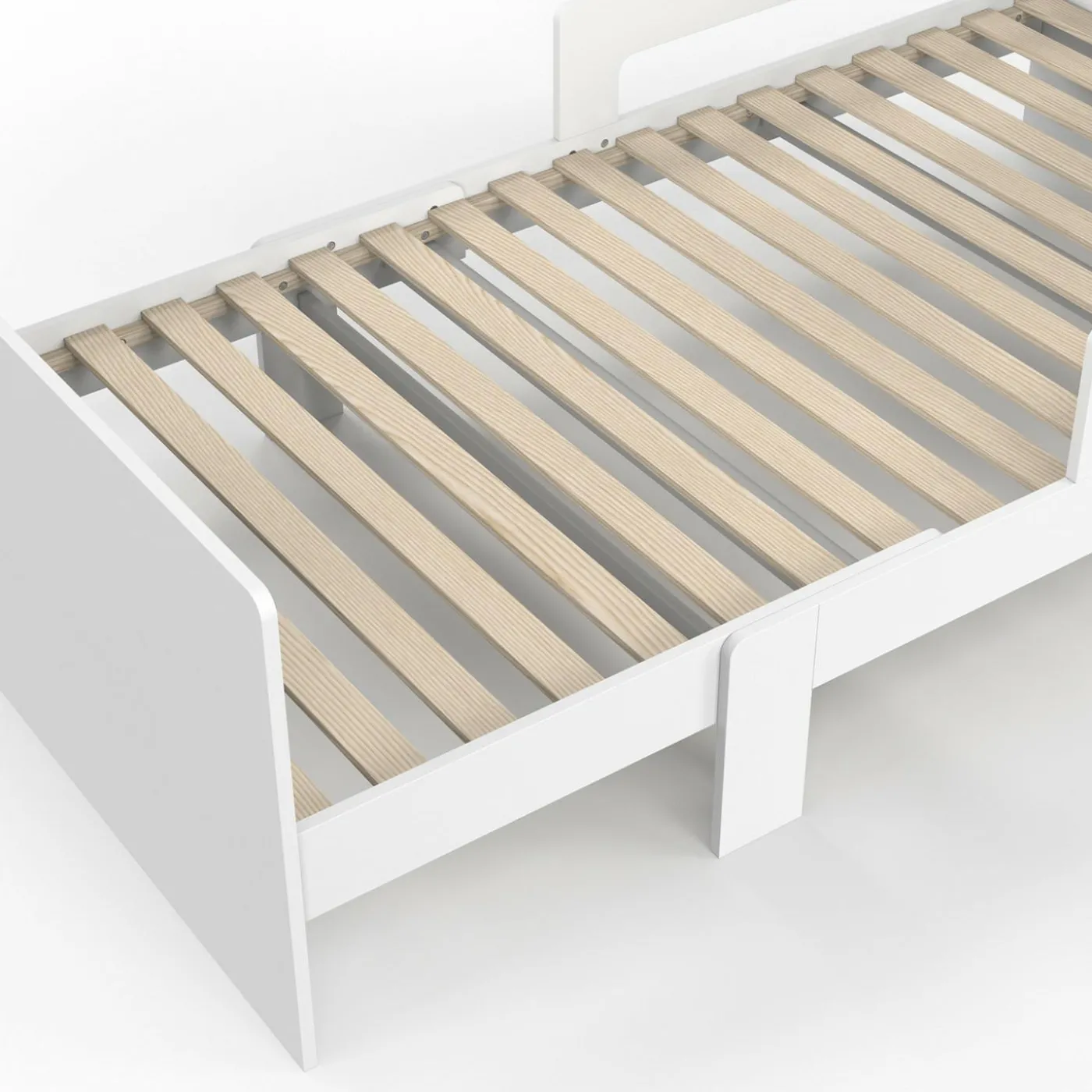 Lit simple évolutif 90 x 140/190 cm avec sommier et barrières bois blanc