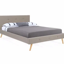 Lit style scandinave 140 x 190 cm beige effet lin