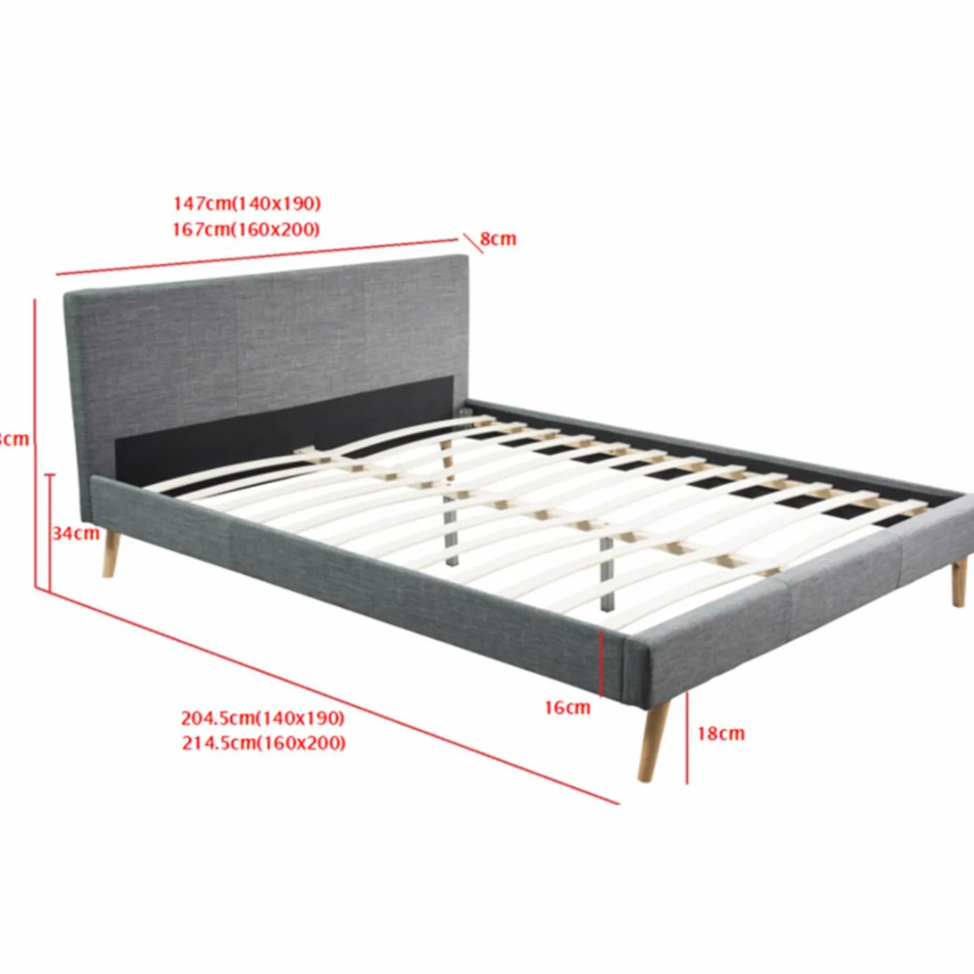Lit style scandinave 140x190 cm gris