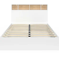 Lit 140x190 avec rangements blanc et hêtre et tête de lit