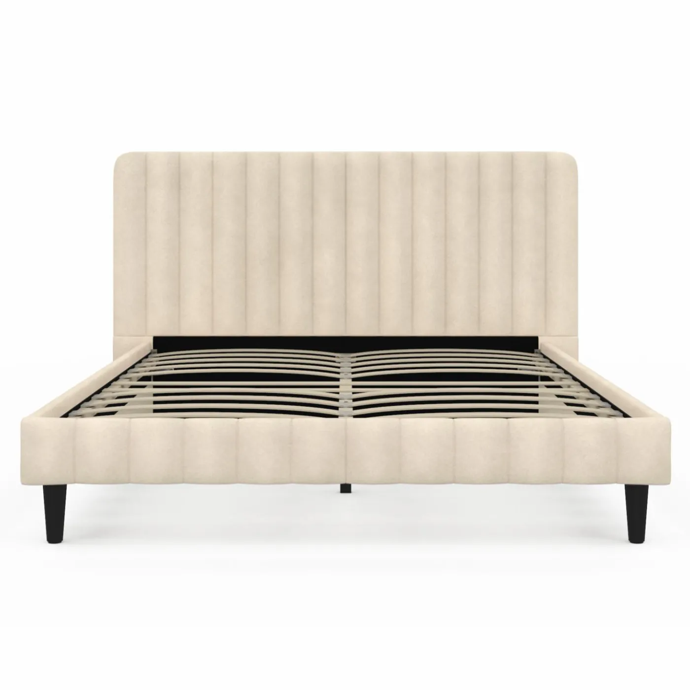 Lit 140x190 cm avec tête de lit et sommier en velours beige