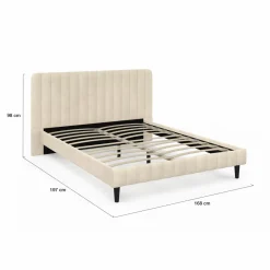 Lit 140x190 cm avec tête de lit et sommier en velours beige