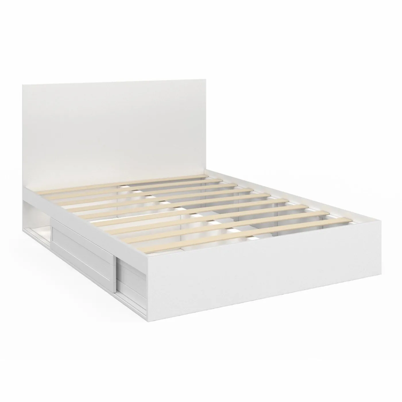 Lit 140x190 cm blanc avec rangements, tête de lit et sommier