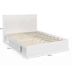 Lit 140x190 cm blanc avec rangements, tête de lit et sommier