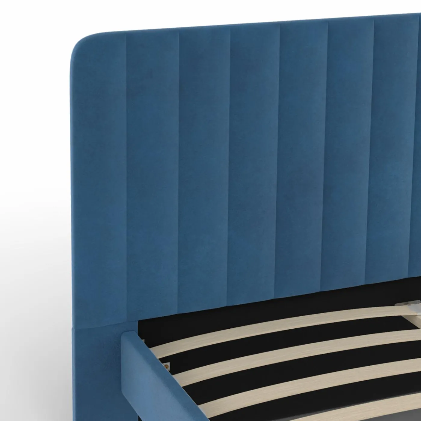Lit 140x190 cm velours bleu avec tête de lit et sommier