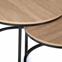 Lot 2 tables basses gigognes rondes bois métal industrielles