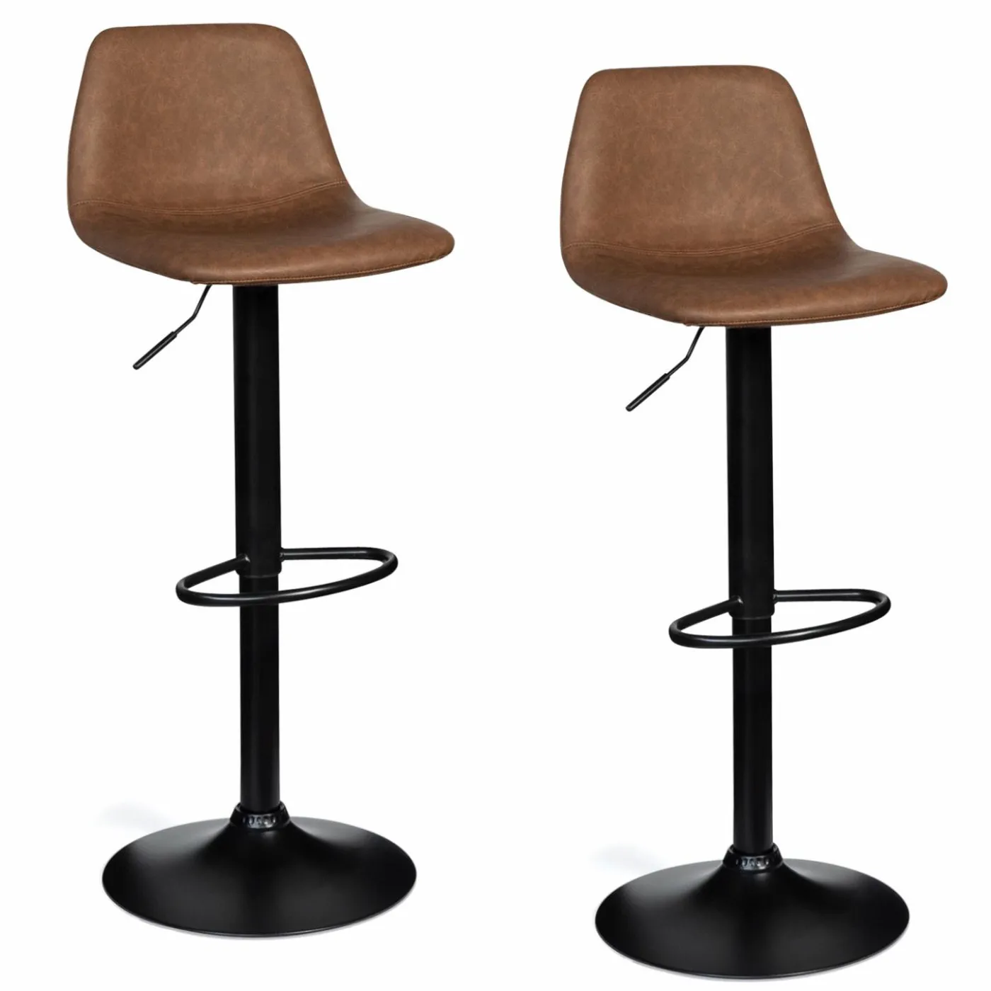 Lot 2 tabourets de bar marron vintage réglables