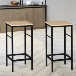 Lot 2 tabourets de bar style industriel bois et métal