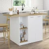 Îlot central bois blanc avec plan de travail façon hêtre 140 cm 4 personnes avec rangement