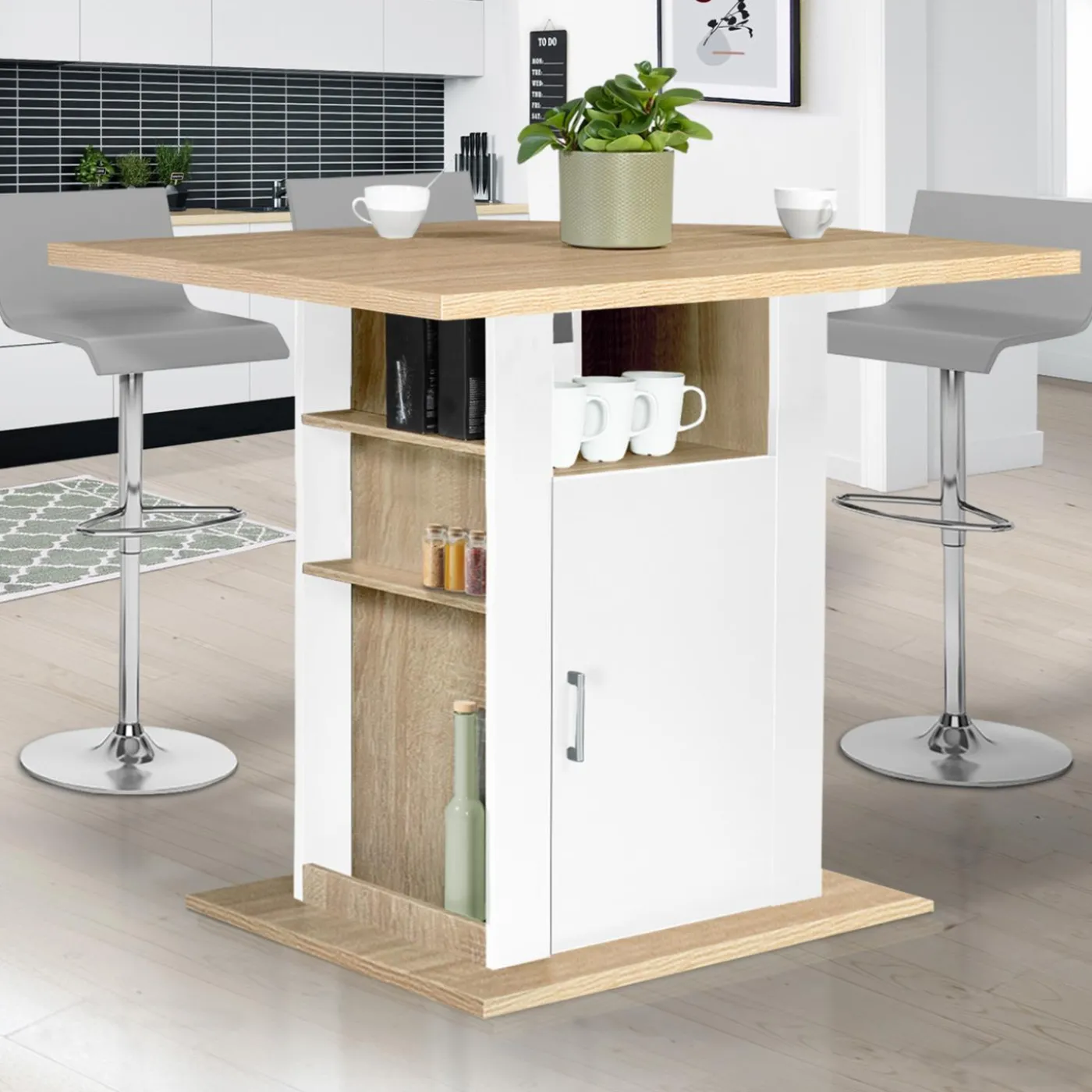 Îlot central bois blanc et imitation hêtre 110 cm