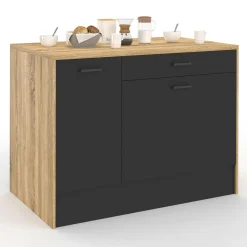 Îlot central bois et noir avec une grande capacité de rangement