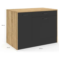 Îlot central bois et noir avec une grande capacité de rangement