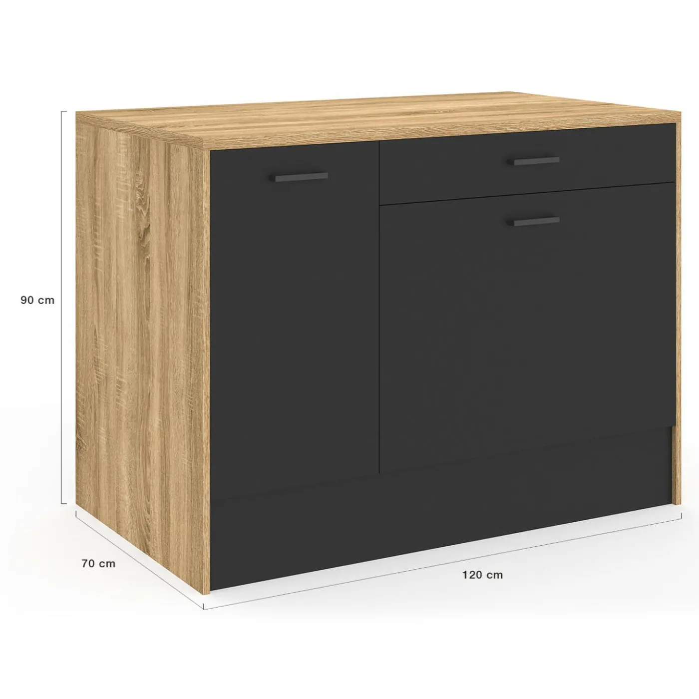 Îlot central bois et noir avec une grande capacité de rangement