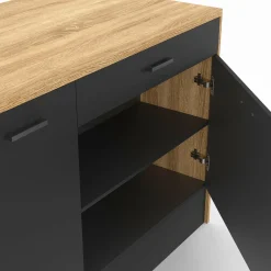 Îlot central bois et noir avec une grande capacité de rangement