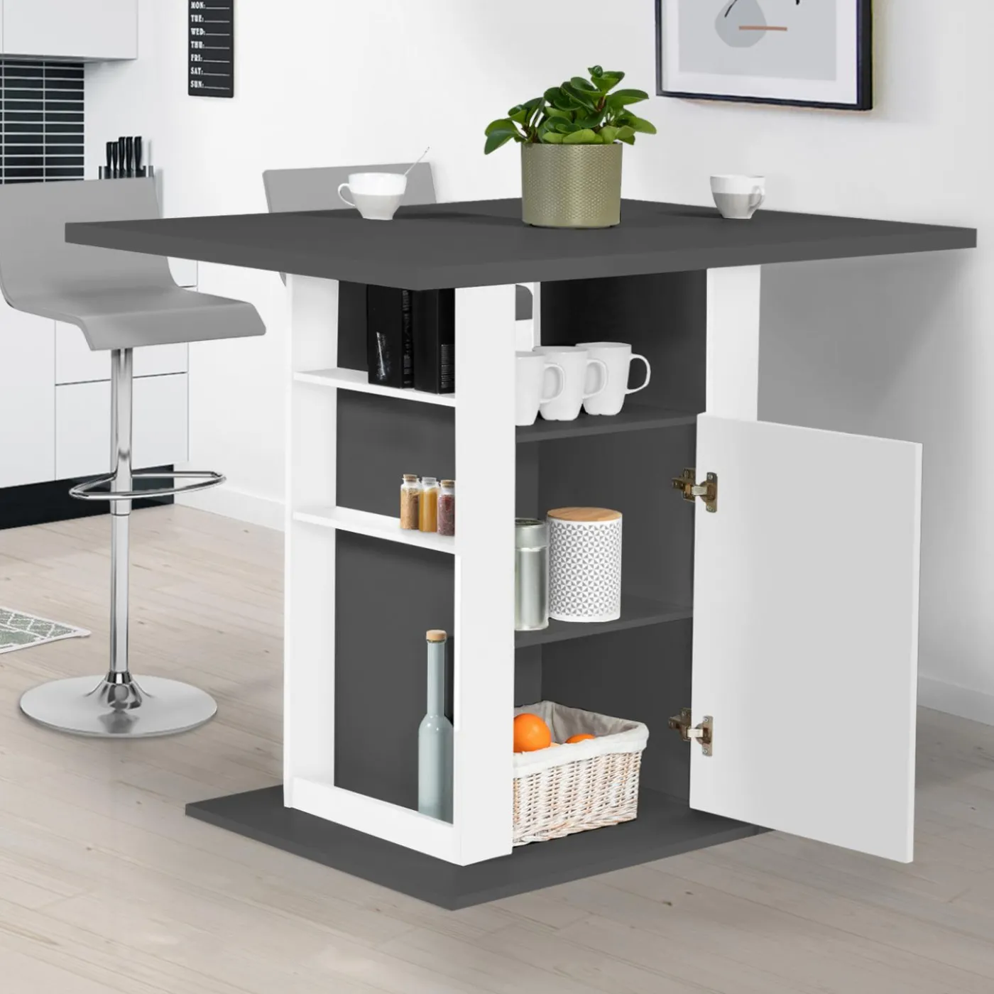 Îlot central cuisine bois gris et blanc 110 cm